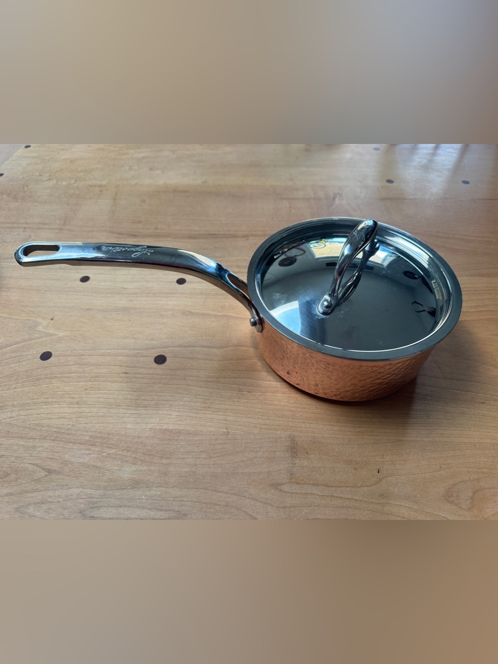 Hammered Copper Saucepan with Stainless Lid